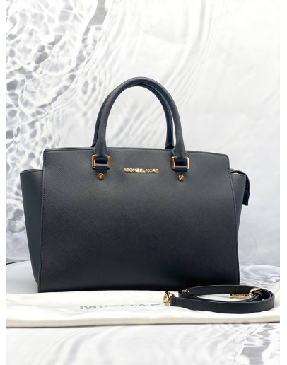 (LIKE NEW) MICHAEL KORS BLACK LEATHER HANDLE BAG WITH STRAP 