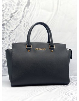 (LIKE NEW) MICHAEL KORS BLACK LEATHER HANDLE BAG WITH STRAP 