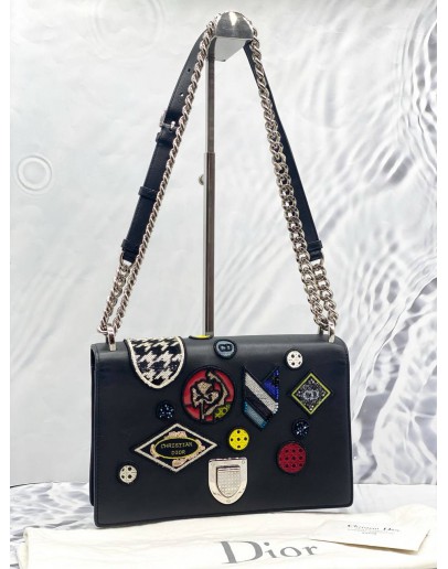 (LIKE NEW) CHRISTIAN DIOR MEDIUM BLACK PATCHWORK DIORAMA BAG 