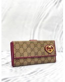 GUCCI BEIGE/MAGENTA GG CANVAS LOVELY HEART CONTINENTAL WALLET 
