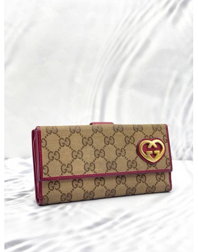 GUCCI BEIGE/MAGENTA GG CANVAS LOVELY HEART CONTINENTAL WALLET 