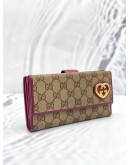 GUCCI BEIGE/MAGENTA GG CANVAS LOVELY HEART CONTINENTAL WALLET 