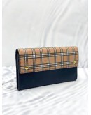 (LIKE NEW) BURBERRY SMALL SCALE CHECK AND BLACK LEATHER CONTINENTAL WALLET -FULL SET-