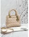 (RAYA SALE) 2015 CHRISTIAN DIOR MEDIUM LADY DIOR IN BEIGE LAMBSKIN LEATHER -FULL SET-