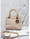 (RAYA SALE) 2015 CHRISTIAN DIOR MEDIUM LADY DIOR IN BEIGE LAMBSKIN LEATHER -FULL SET-
