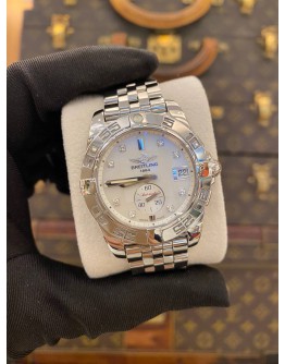 (LIKE NEW) 2018 BREITLING GALACTIC 36 REF A3733012/A717 WHITE DIAMOND MOTHER OF PEARL DIAL 36MM AUTOMATIC WATCH -FULL SET-