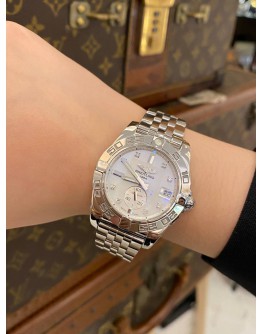 (LIKE NEW) 2018 BREITLING GALACTIC 36 REF A3733012/A717 WHITE DIAMOND MOTHER OF PEARL DIAL 36MM AUTOMATIC WATCH -FULL SET-