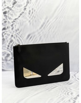 FENDI MONSTER EYES BUGS ZIPPED CLUTCH IN BLACK