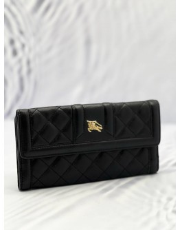 (PRE OWNED) BURBERRY BLACK QUILTED LEATHER TRIM WALLET 