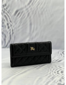 (PRE OWNED) BURBERRY BLACK QUILTED LEATHER TRIM WALLET 