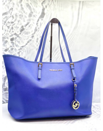 (LIKE NEW) MICHAEL KORS BLUE COWHIDE LEATHER TOTE BAG 