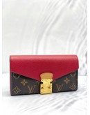(LIKE NEW) LOUIS VUITTON PORTEFEUILLE PALLAS LONG WALLET RED LEATHER/BROWN MONOGRAM CANVAS 