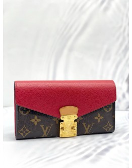 (LIKE NEW) LOUIS VUITTON PORTEFEUILLE PALLAS LONG WALLET RED LEATHER/BROWN MONOGRAM CANVAS 