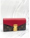 (LIKE NEW) LOUIS VUITTON PORTEFEUILLE PALLAS LONG WALLET RED LEATHER/BROWN MONOGRAM CANVAS 