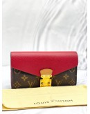 (LIKE NEW) LOUIS VUITTON PORTEFEUILLE PALLAS LONG WALLET RED LEATHER/BROWN MONOGRAM CANVAS 