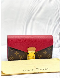 (LIKE NEW) LOUIS VUITTON PORTEFEUILLE PALLAS LONG WALLET RED LEATHER/BROWN MONOGRAM CANVAS 
