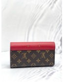 (LIKE NEW) LOUIS VUITTON PORTEFEUILLE PALLAS LONG WALLET RED LEATHER/BROWN MONOGRAM CANVAS 