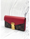 (LIKE NEW) LOUIS VUITTON PORTEFEUILLE PALLAS LONG WALLET RED LEATHER/BROWN MONOGRAM CANVAS 
