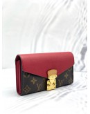 (LIKE NEW) LOUIS VUITTON PORTEFEUILLE PALLAS LONG WALLET RED LEATHER/BROWN MONOGRAM CANVAS 