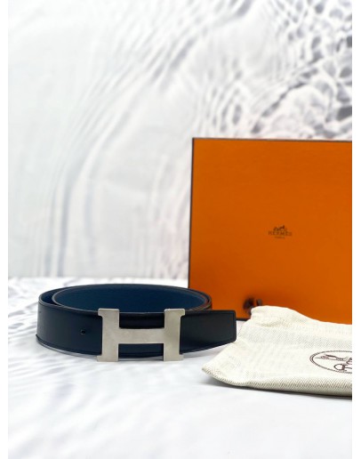(LIKE NEW) HERMES CONSTANCE H BUCKLE BELT BLACK NAVY BLUE -FULL SET-