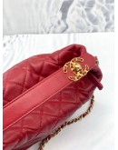 (LIKE NEW) CHANEL LAMBSKIN QUILTED SMALL HOBO RED -FULL SET-