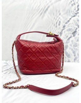 (LIKE NEW) CHANEL LAMBSKIN QUILTED SMALL HOBO RED -FULL SET-