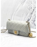 (LIKE NEW) CHANEL LAMBSKIN QUILTED MINI PEARL CRUSH RECTANGULAR FLAP LIGHT BLUE -FULL SET-