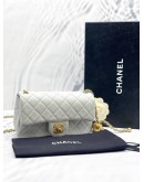 (LIKE NEW) CHANEL LAMBSKIN QUILTED MINI PEARL CRUSH RECTANGULAR FLAP LIGHT BLUE -FULL SET-
