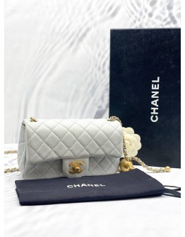 (LIKE NEW) CHANEL LAMBSKIN QUILTED MINI PEARL CRUSH RECTANGULAR FLAP LIGHT BLUE -FULL SET-