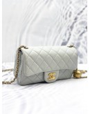 (LIKE NEW) CHANEL LAMBSKIN QUILTED MINI PEARL CRUSH RECTANGULAR FLAP LIGHT BLUE -FULL SET-