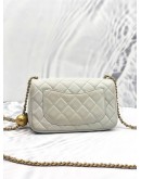 (LIKE NEW) CHANEL LAMBSKIN QUILTED MINI PEARL CRUSH RECTANGULAR FLAP LIGHT BLUE -FULL SET-