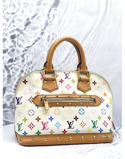 LOUIS VUITTON ALMA PM MULTICOLOR IN WHITE CANVAS GOLD HARDWARE DOUBLE ZIP CLOSURE HANDLE BAG