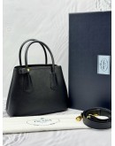 (LIKE NEW) PRADA SMALL DOUBLE TOP HANDLE AND SHOULDER BAG IN BLACK SAFFIANO LEATHER