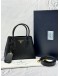 (LIKE NEW) PRADA SMALL DOUBLE TOP HANDLE AND SHOULDER BAG IN BLACK SAFFIANO LEATHER