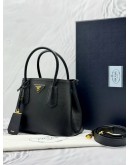 (LIKE NEW) PRADA SMALL DOUBLE TOP HANDLE AND SHOULDER BAG IN BLACK SAFFIANO LEATHER