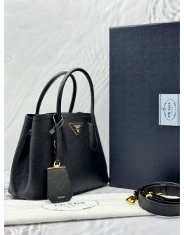 (LIKE NEW) PRADA SMALL DOUBLE TOP HANDLE AND SHOULDER BAG IN BLACK SAFFIANO LEATHER