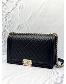 (LIKE NEW) CHANEL BOY NEW MEDIUM FLAP SHOULDER AND CROSSBODY BAG IN BLACK QUILTED LAMBSKIN LEATHER YEAR 2016 -FULL SET-