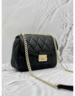 KATE SPADE CAREY SMALL FLAP SHOULDER AND CROSSBODY BAG IN BLACK CALFSKIN LEATHER