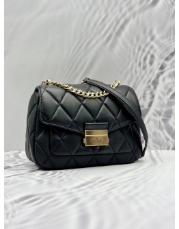 KATE SPADE CAREY SMALL FLAP SHOULDER AND CROSSBODY BAG IN BLACK CALFSKIN LEATHER