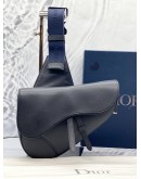 (LIKE NEW) CHRISTIAN DIOR SADDLE IN DARK BLUE GRAINED CALFSKIN LEATHER BAG WITH BLUE STRAP -FULL SET- 