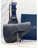 (LIKE NEW) CHRISTIAN DIOR SADDLE IN DARK BLUE GRAINED CALFSKIN LEATHER BAG WITH BLUE STRAP -FULL SET- 