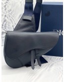 (LIKE NEW) CHRISTIAN DIOR SADDLE IN DARK BLUE GRAINED CALFSKIN LEATHER BAG WITH BLUE STRAP -FULL SET- 