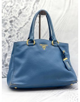 PRADA VITELLO BLUE DAINO LEATHER TOTE 