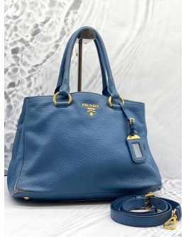 PRADA VITELLO BLUE DAINO LEATHER TOTE 
