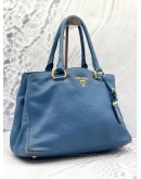 PRADA VITELLO BLUE DAINO LEATHER TOTE 