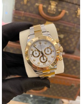 (LIKE NEW) 2012 ROLEX DAYTONA REF 116523 HALF 18K 750 YELLOW GOLD WHITE DIAMOND DIAL 40MM AUTOMATIC WATCH  