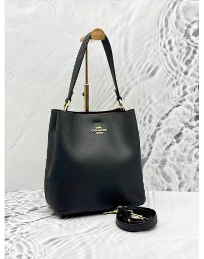 COACH MOLLIE BUCKET SHOULDER AND CROSSBODY BAG IN BLACK PEBBLED LEATHER