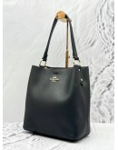 COACH MOLLIE BUCKET SHOULDER AND CROSSBODY BAG IN BLACK PEBBLED LEATHER