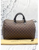 (LIKE NEW) LOUIS VUITTON SPEEDY 35 BROWN DAMIER EBENE CANVAS HANDLE BAG