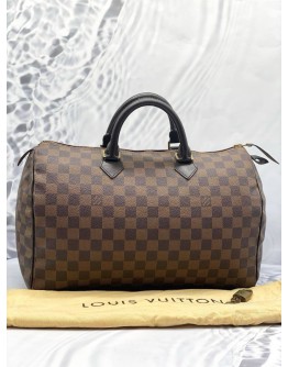 (LIKE NEW) LOUIS VUITTON SPEEDY 35 BROWN DAMIER EBENE CANVAS HANDLE BAG